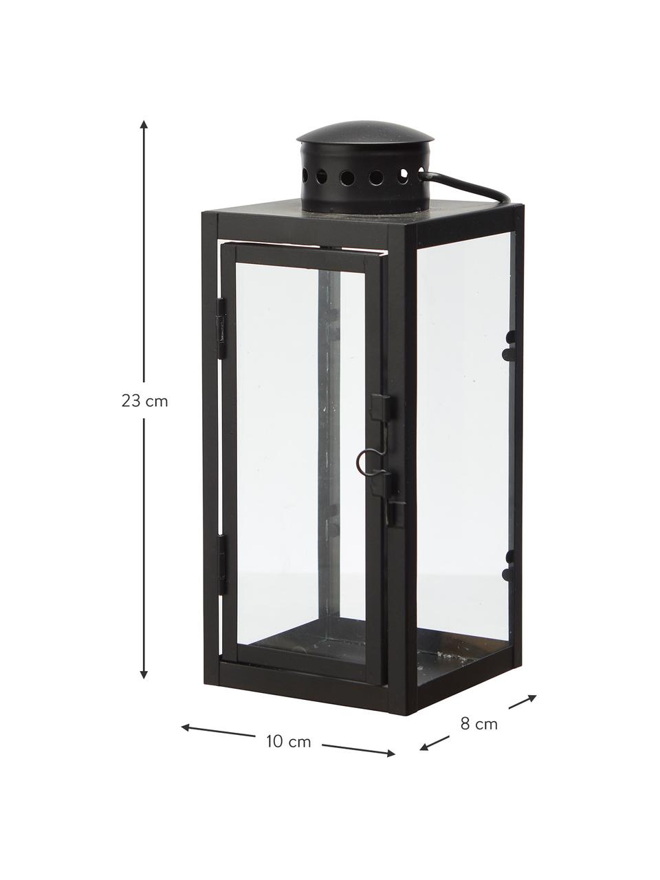 Lantaarn Hope van glas, Frame: gecoat metaal, Zwart, 10 x 23 cm