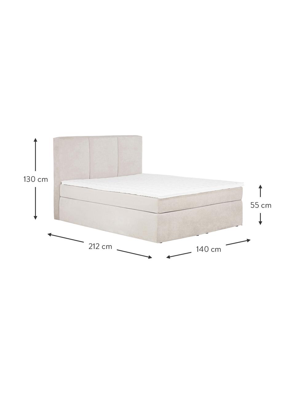 Boxspringbett Verona in Beige, Matratze: 5-Zonen-Taschenfederkern, Füße: Kunststoff, Beige, 140 x 200 cm