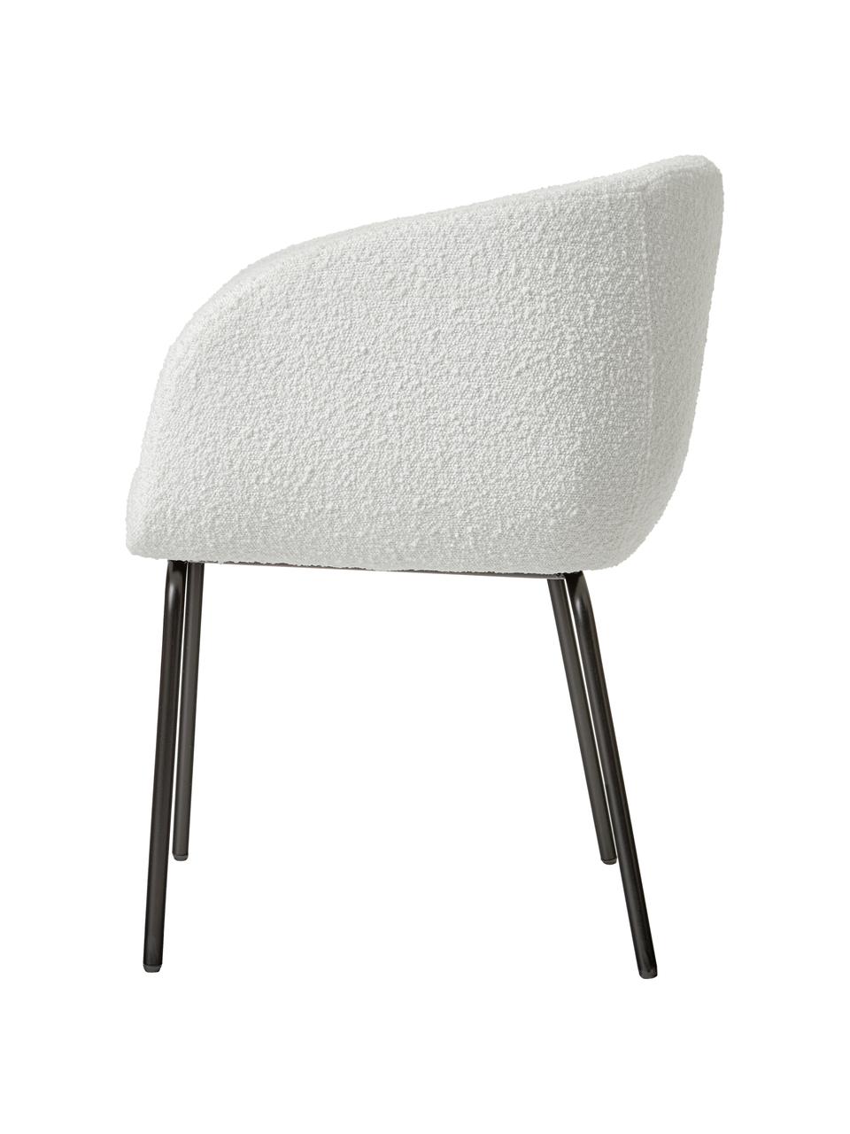 Bouclé fauteuils Alani in wit, 2 stuks, Bekleding: 80 % polyester, 20 % acry, Poten: gepoedercoat metaal, Wit, B 58 x H 78 cm