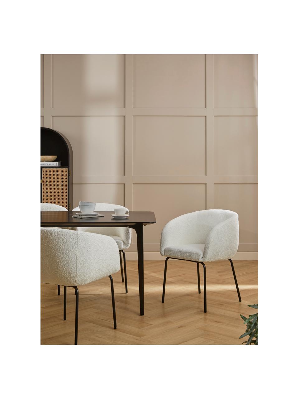 Bouclé fauteuils Alani, 2 stuks, Bekleding: 100 % polyester Met 10.00, Poten: gepoedercoat metaalkleuri, Bouclé wit, B 58 x H 78 cm