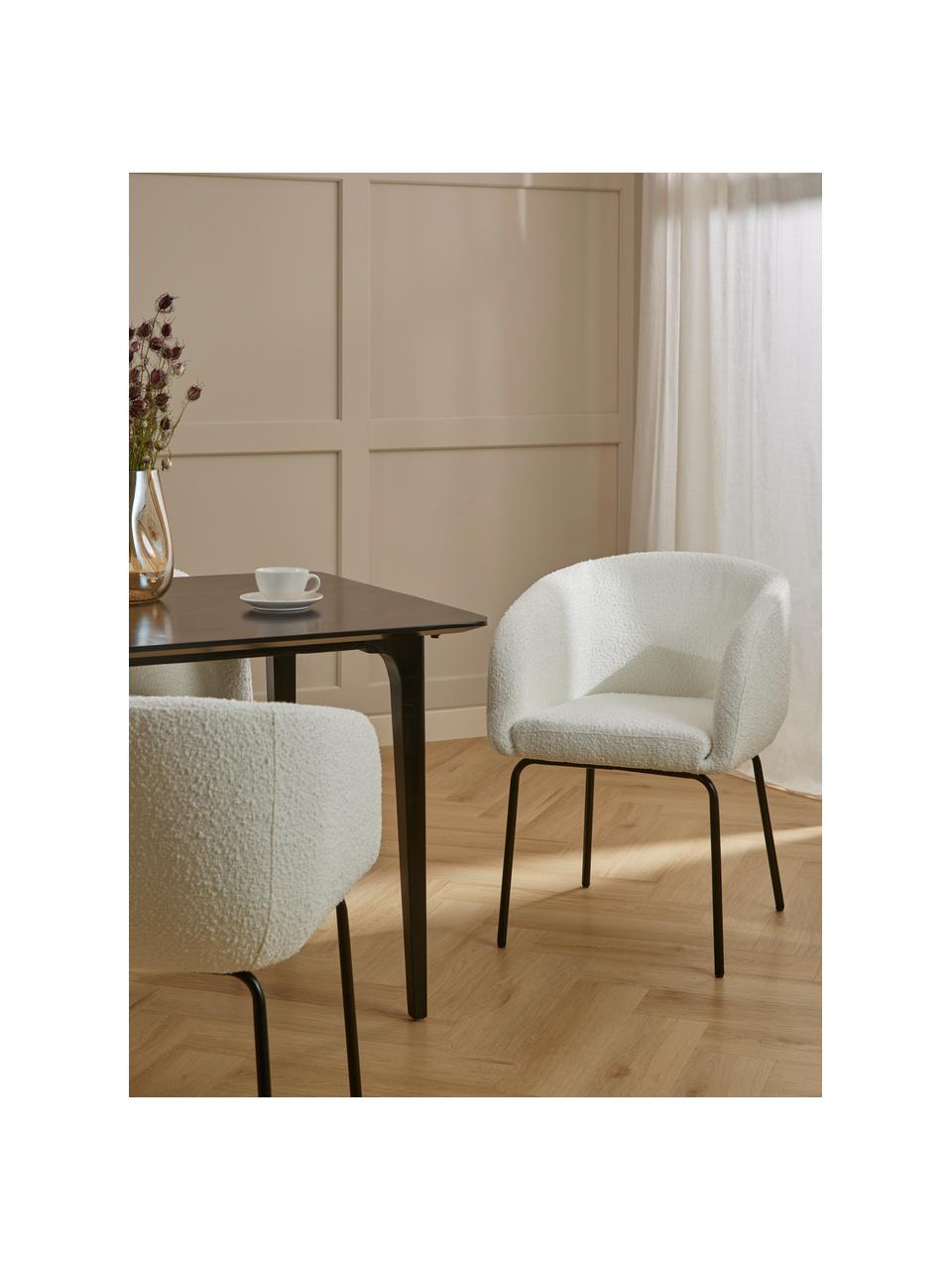 Sedia con braccioli in bouclé Alani 2 pz, Rivestimento: 100% poliestere Con 10.00, Gambe: metallo verniciato a polv, Bouclé bianco, Larg. 58 x Alt. 78 cm