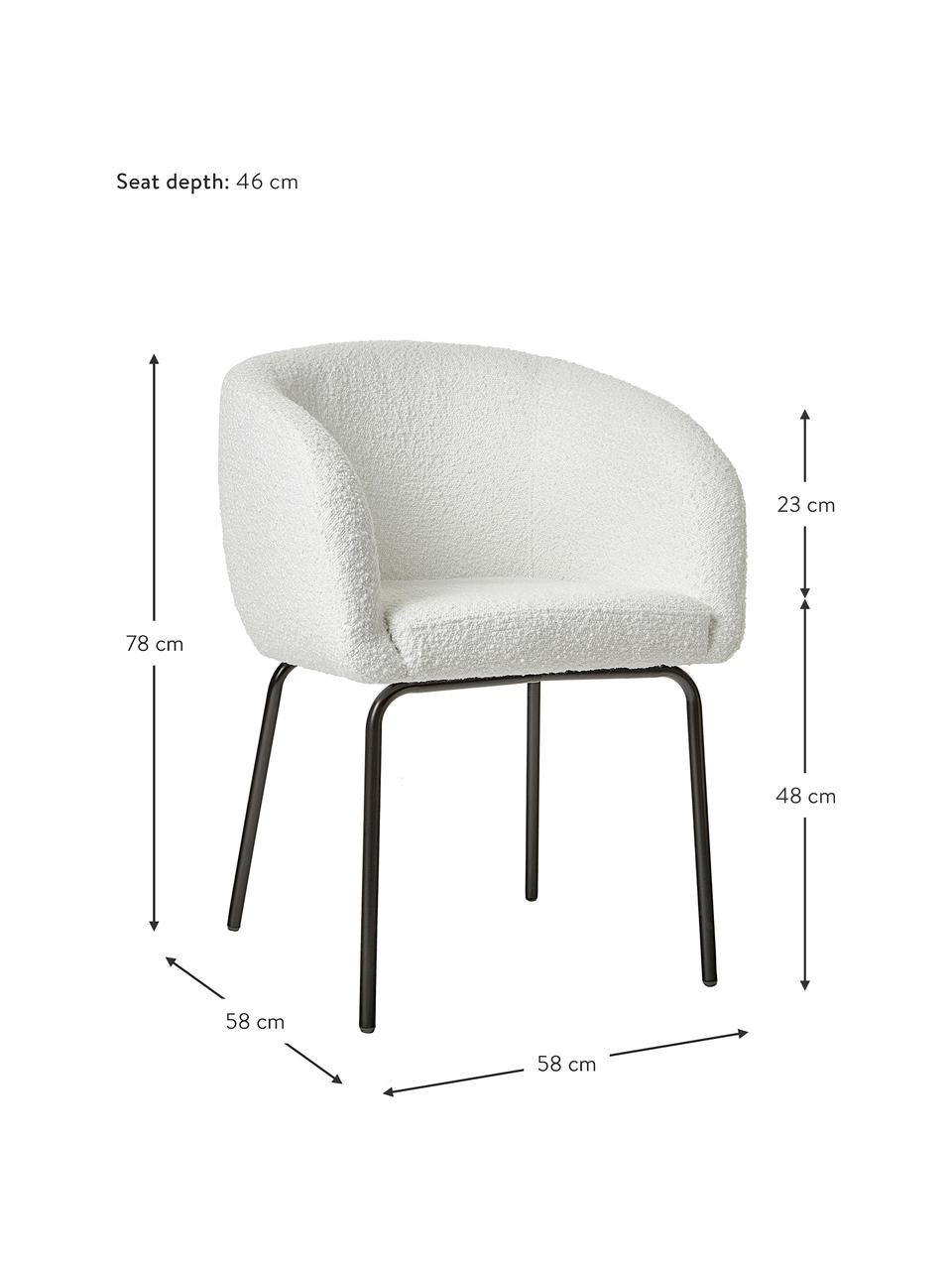 Sillas con reposabrazos en tejido bouclé Alani, 2 uds, Tapizado: 100% poliéster Alta resis, Patas: metal con pintura en polv, Blanco, An 58 x Al 78 cm