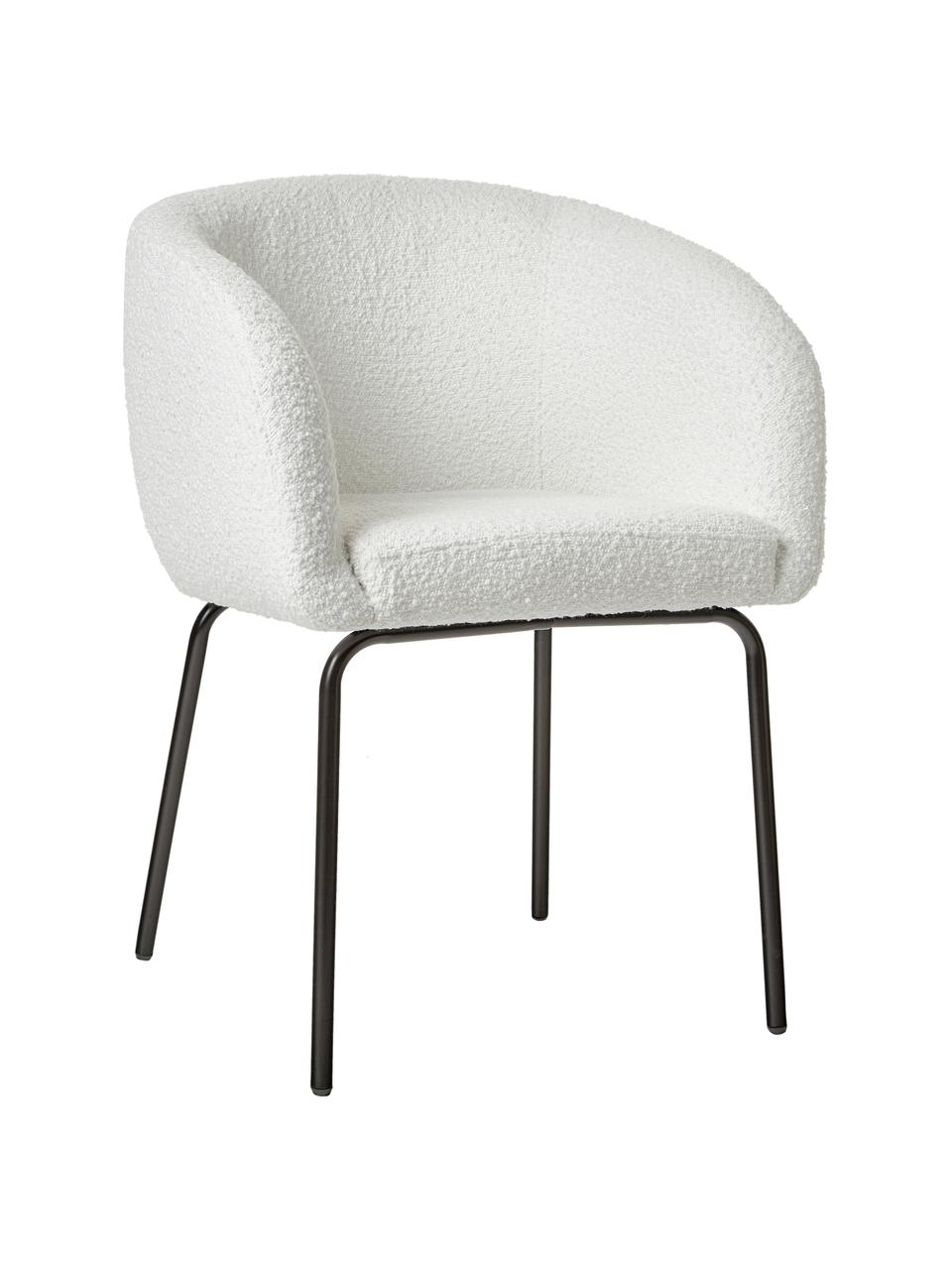 Sedia con braccioli in bouclé Alani 2 pz, Rivestimento: 100% poliestere Con 10.00, Gambe: metallo verniciato a polv, Bouclé bianco, Larg. 58 x Alt. 78 cm
