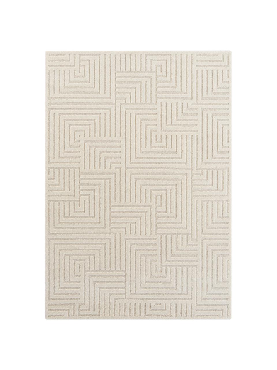 Rechteckiger Kurzflor-Teppich Manipu mit Hoch-Tief-Effekt in Cremeweiß/Beige, 40% Polyester, 60% Polypropylen, Cremeweiß, Beige, B 80 x L 150 cm (Größe XS)