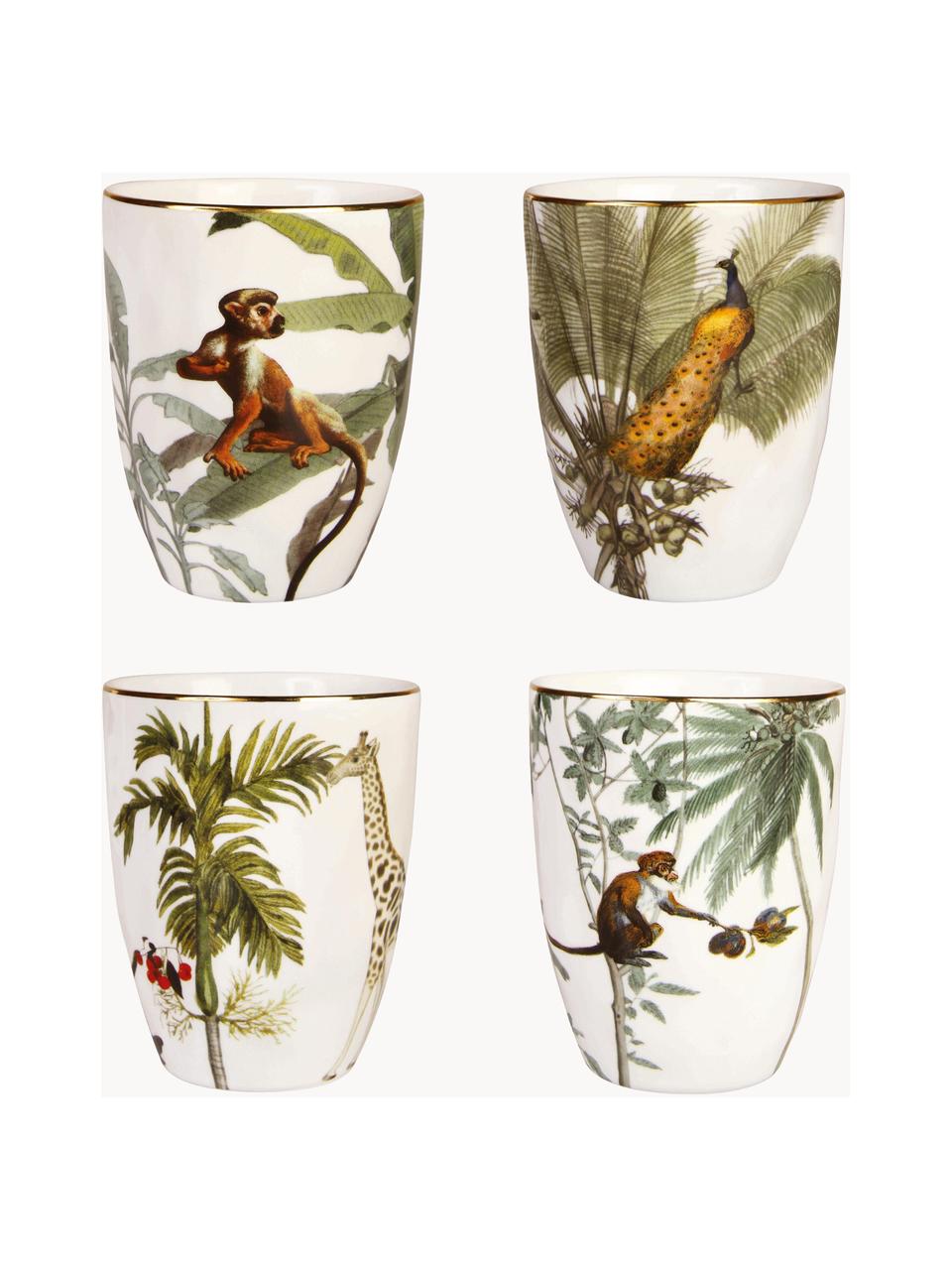 Súprava hrnčekov s tropickým motívom Animaux, 4 diely, Porcelán, Viac farieb, Ø 8 x V 10 cm, 225 ml