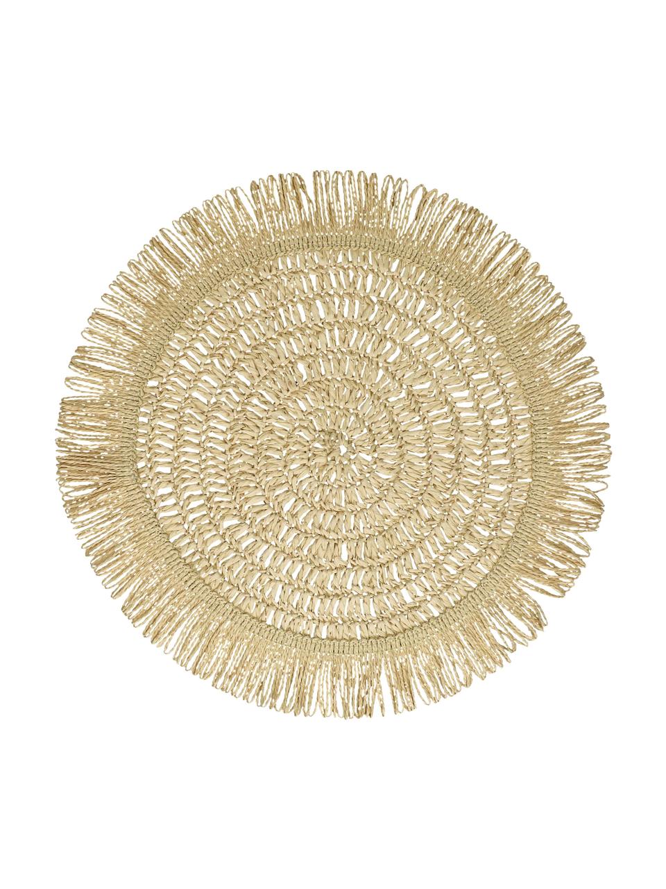 Beige ronde placemats Gyula met franjes uit papiervezels, 2 stuks, Papiervezels, Beige, Ø 40 cm