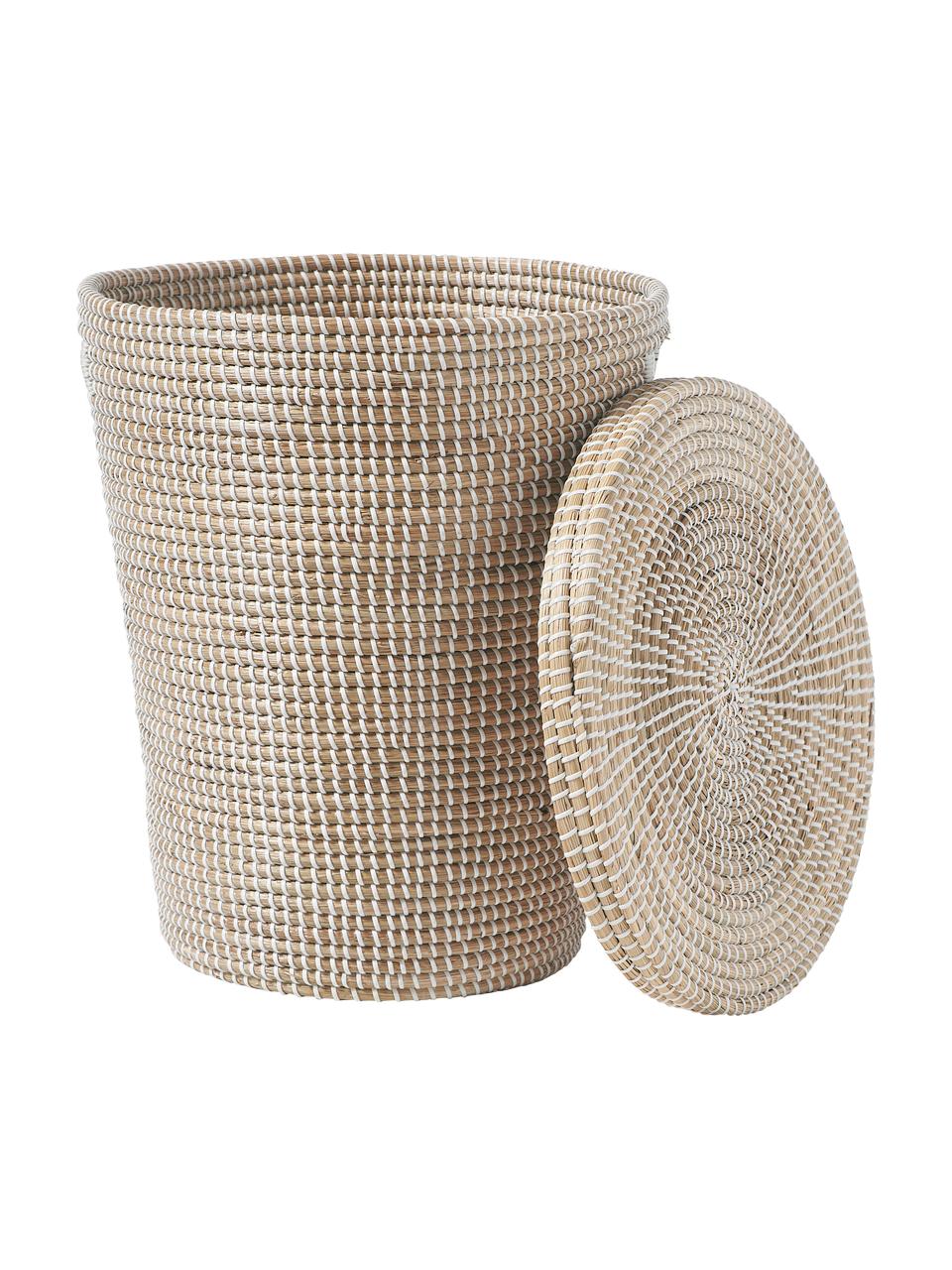 Aufbewahrungskorb Aleya aus Seegrass mit Deckel, Seegras, Kunststoff, Beige, Ø 40 x H 53 cm