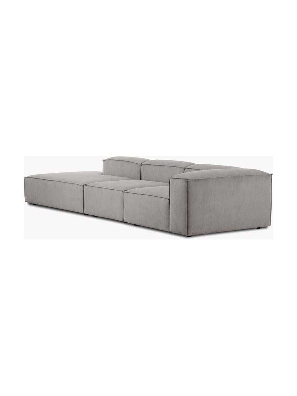 Diván modular grande de pana Lennon, Tapizado: pana (92% poliéster, 8% p, Estructura: madera contrachapada de p, Patas: plástico Las patas están , Pana gris, An 357 x F 119 cm, reposabrazos izquierdo