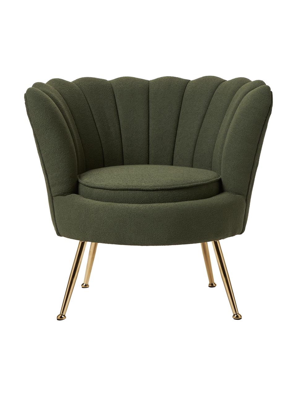 Fauteuil cocktail tissu bouclé vert Oyster, Tissu bouclé vert, larg. 81 x haut. 75 cm