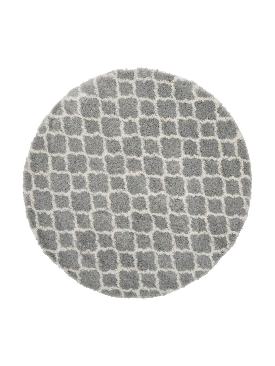 Hoogpolig vloerkleed Mona in grijs/crèmewit, Bovenzijde: 100% polypropyleen, Onderzijde: 78% jute, 14% katoen, 8% , Grijs, crèmewit, Ø 150 cm (maat M)
