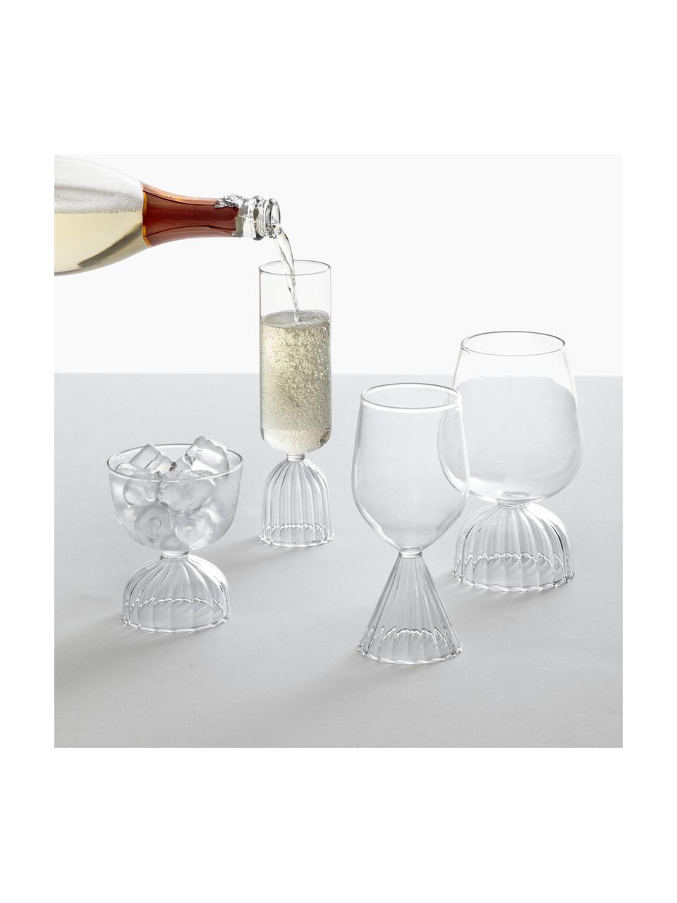 Copas de vino blanco artesanales Tutu, 2 uds., Vidrio de borosilicato, Transparente, Ø 10 x Al 17 cm, 550 ml