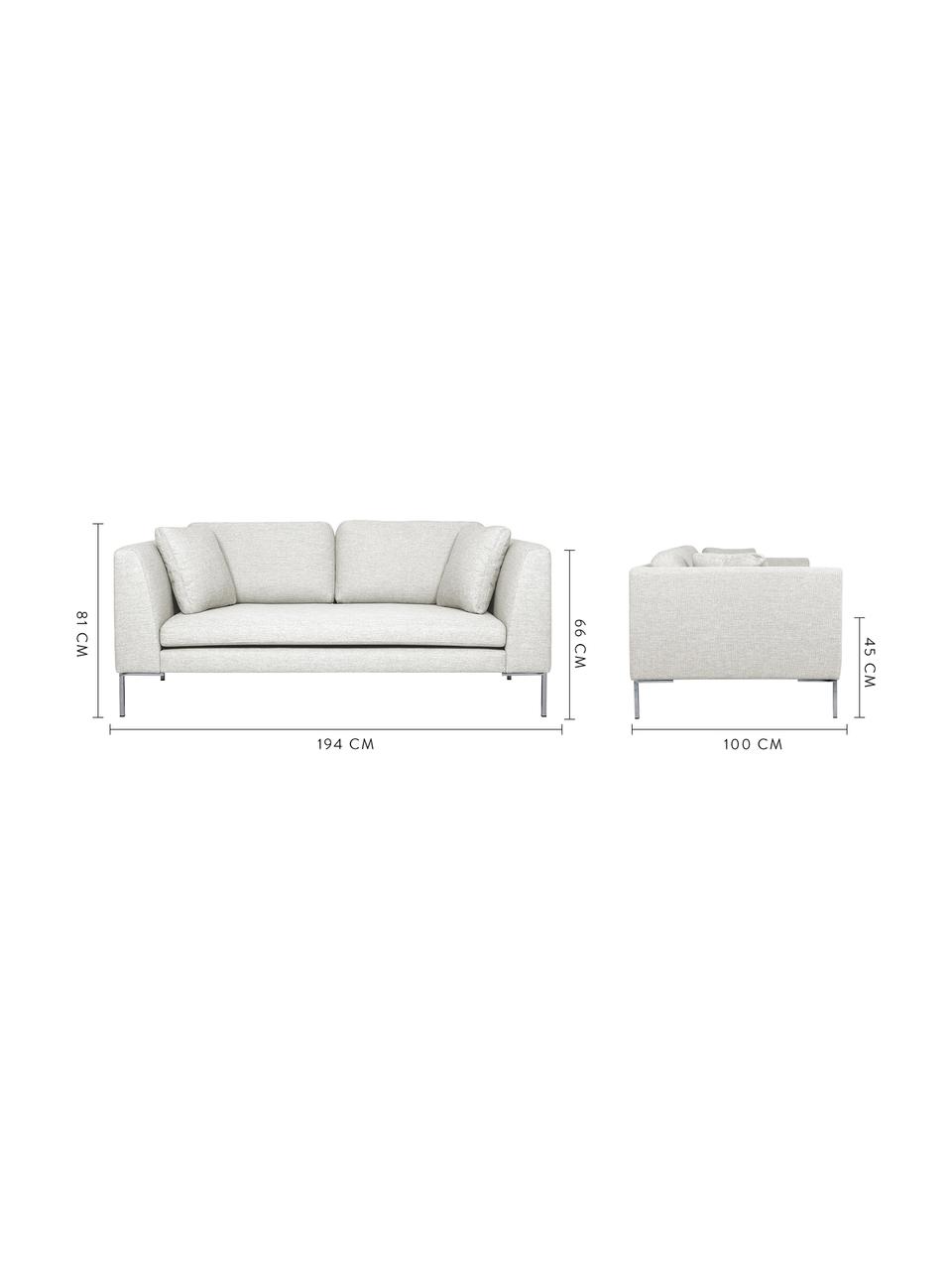 Sofa Emma (2-Sitzer), Bezug: Polyester 100.000 Scheuer, Gestell: Massives Kiefernholz, Füße: Metall, galvanisiert, Webstoff Cremeweiß, Füße Silber, B 194 x T 100 cm