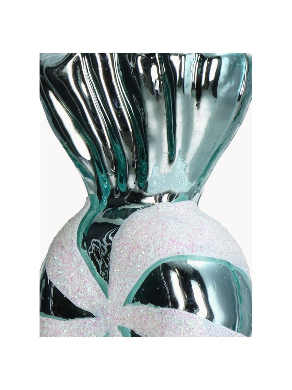 Baumanhänger Candy in Bonbonform, Glas, Weiss, Petrol, B 3 x H 10 cm