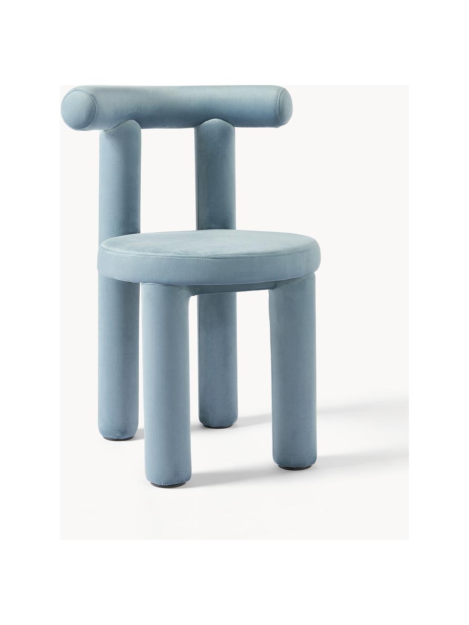 Polsterstuhl Calan aus Samt, Bezug: 100 % Polyester, Gestell: Metall, beschichtet mit S, Samt Hellblau, B 55 x T 52 cm