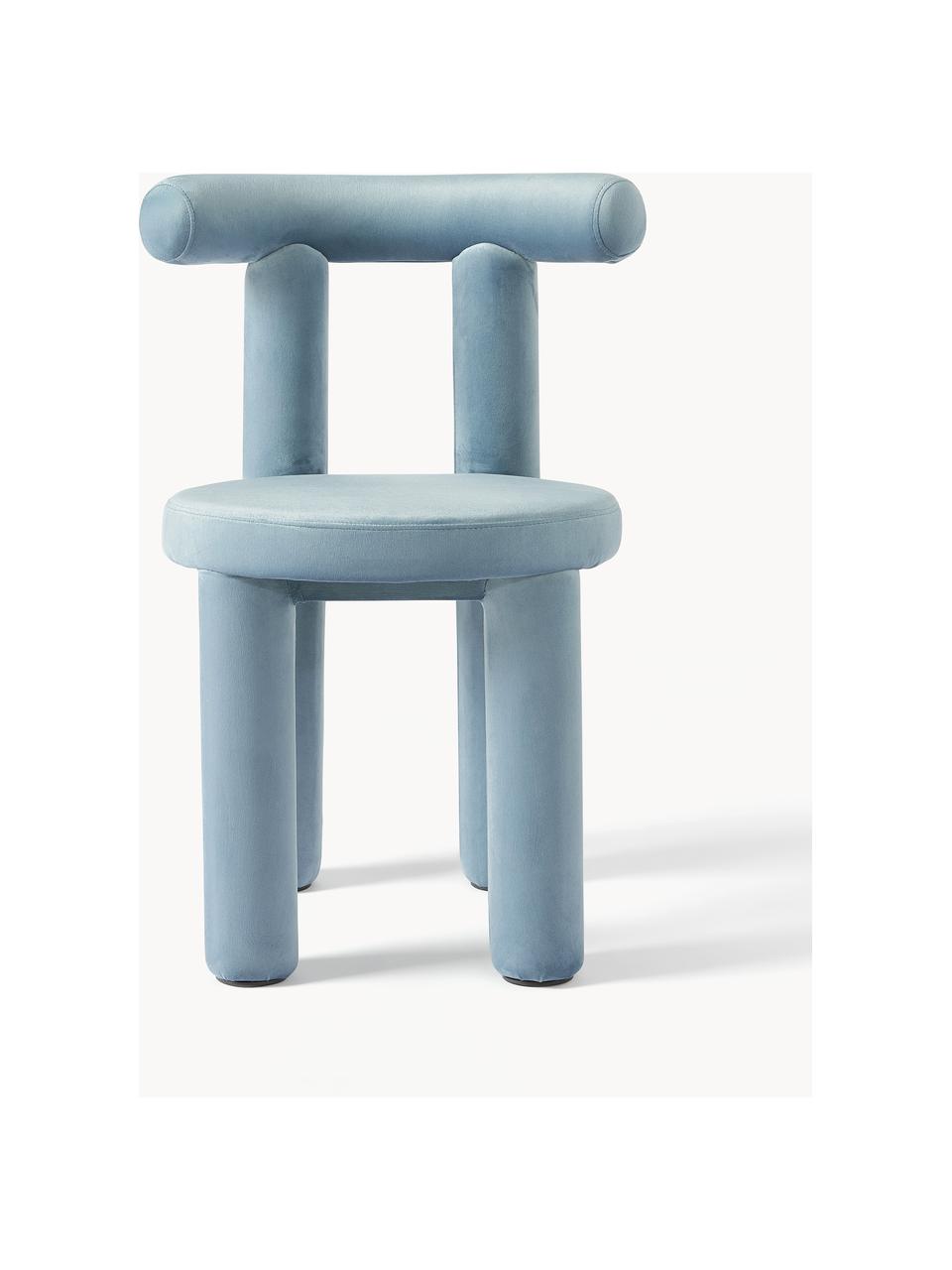 Fluwelen stoel Calan, Bekleding: 100 % polyester (fluweel), Frame: metaal, Fluweel lichtblauw, B 55 x D 52 cm