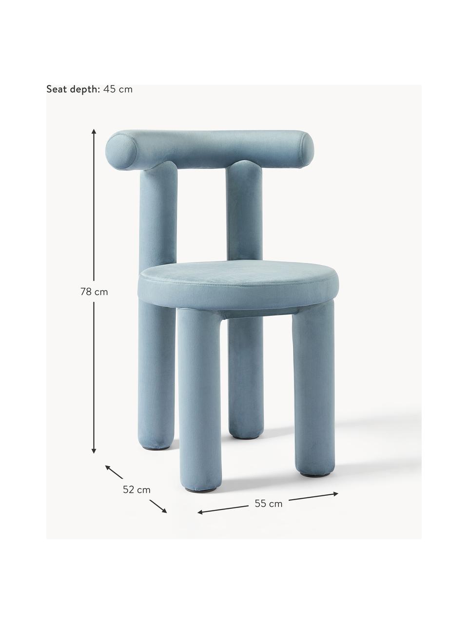 Silla tapizada en terciopelo Calan, Tapizado: 100% poliéster, Estructura: metal recubierto de espum, Terciopelo azul claro, An 55 x F 52 cm