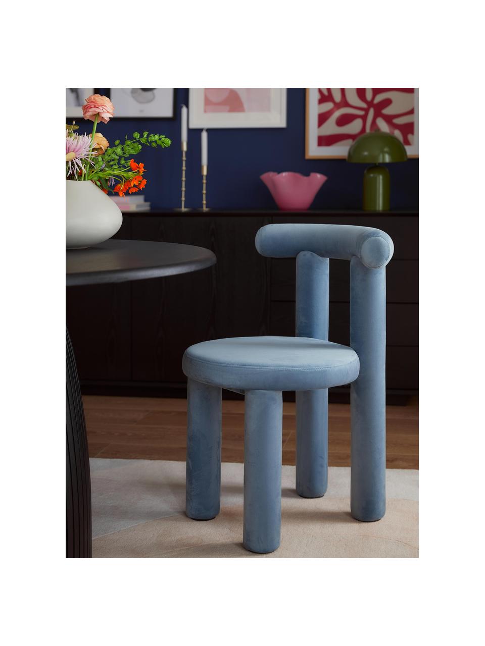 Gestoffeerde stoel Calan van fluweel, Bekleding: 100% polyester, Frame: gecoat metaal met schuims, Fluweel lichtblauw, B 55 x D 52 cm