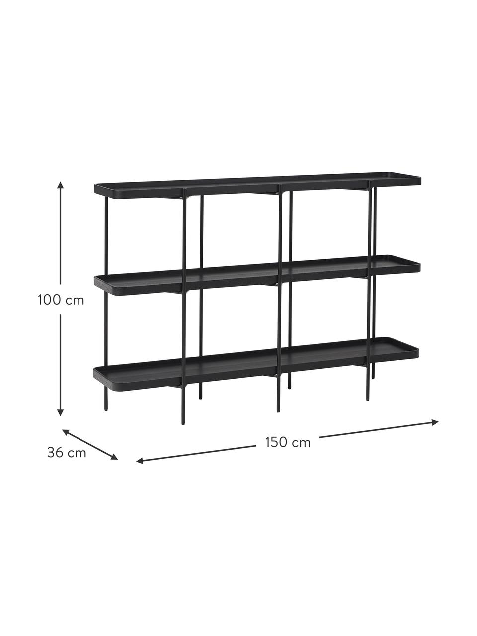 Libreria in legno con struttura in metallo Renee, Mensole: pannello di fibra a media, Struttura: metallo verniciato a polv, Nero, Larg. 150 x Alt. 100 cm