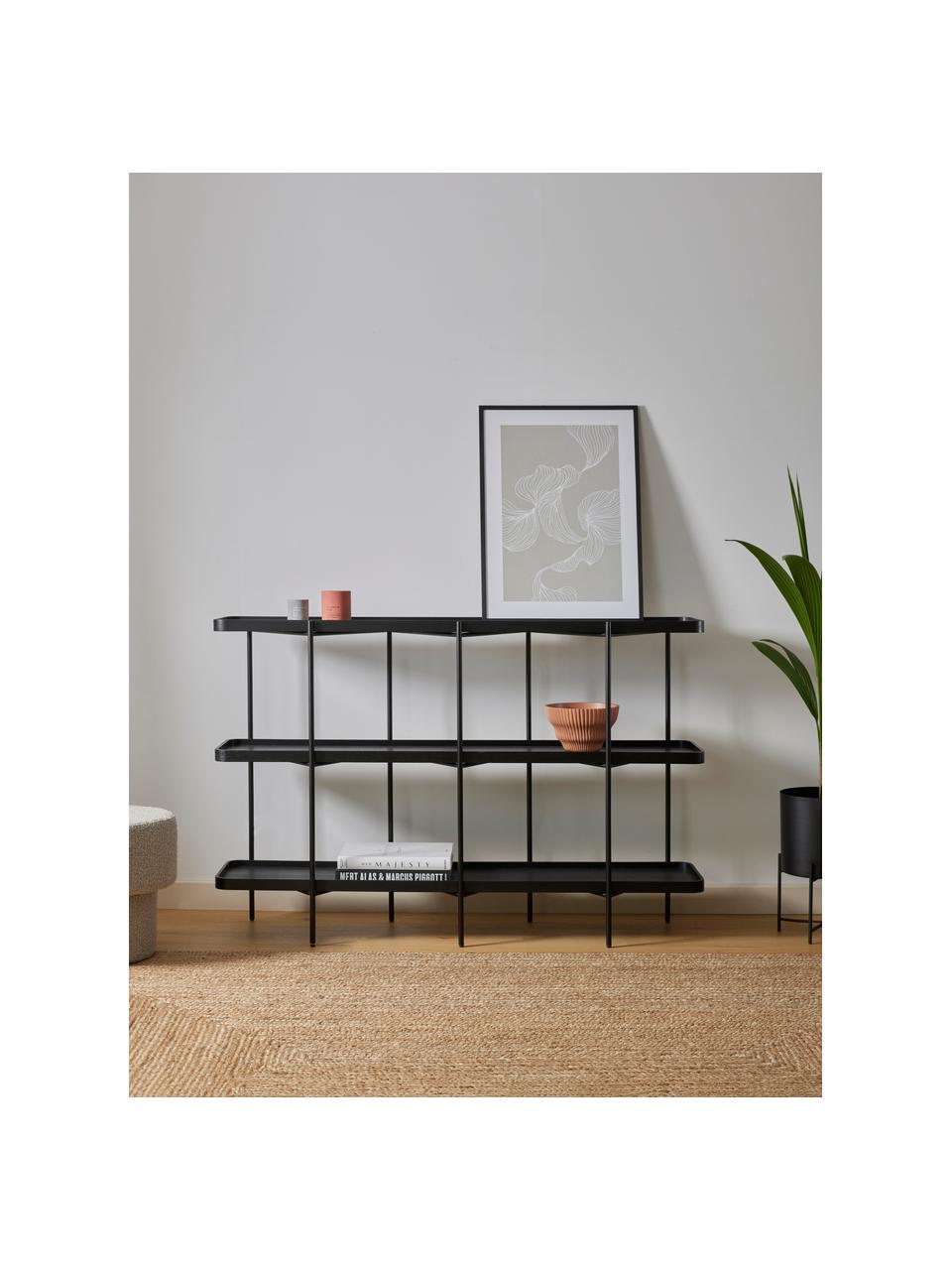 Dřevěný regál s kovovým rámem Renee, Černá, Š 150 cm, V 100 cm