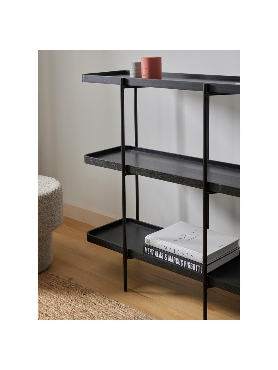 Libreria in legno con struttura in metallo Renee, Mensole: pannello di fibra a media, Struttura: metallo verniciato a polv, Nero, Larg. 150 x Alt. 100 cm