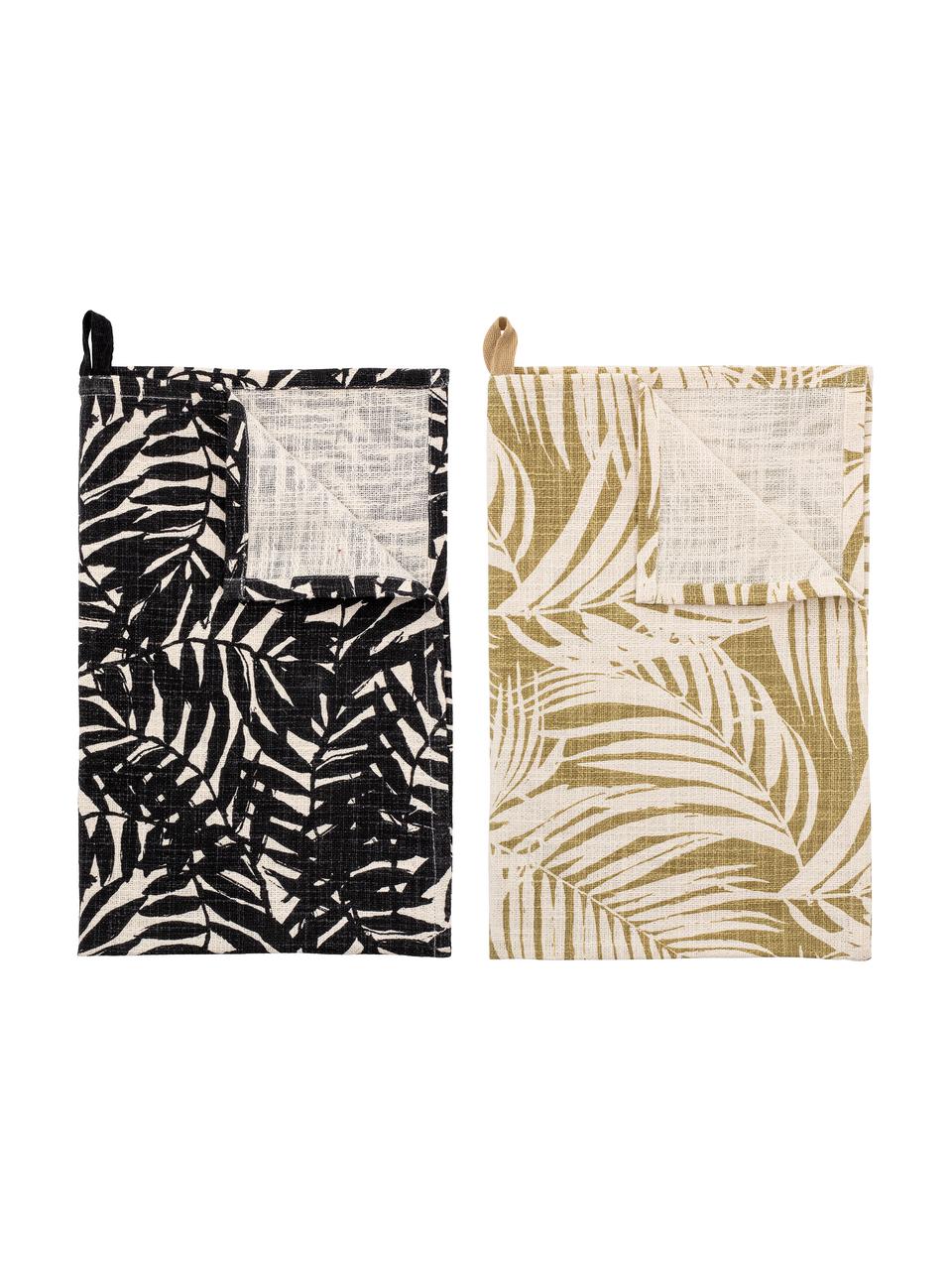 Baumwoll-Geschirrtücher Ivora mit tropischem Motiv, 2er-Set, 100% Baumwolle, Mehrfarbig, 45 x 70 cm