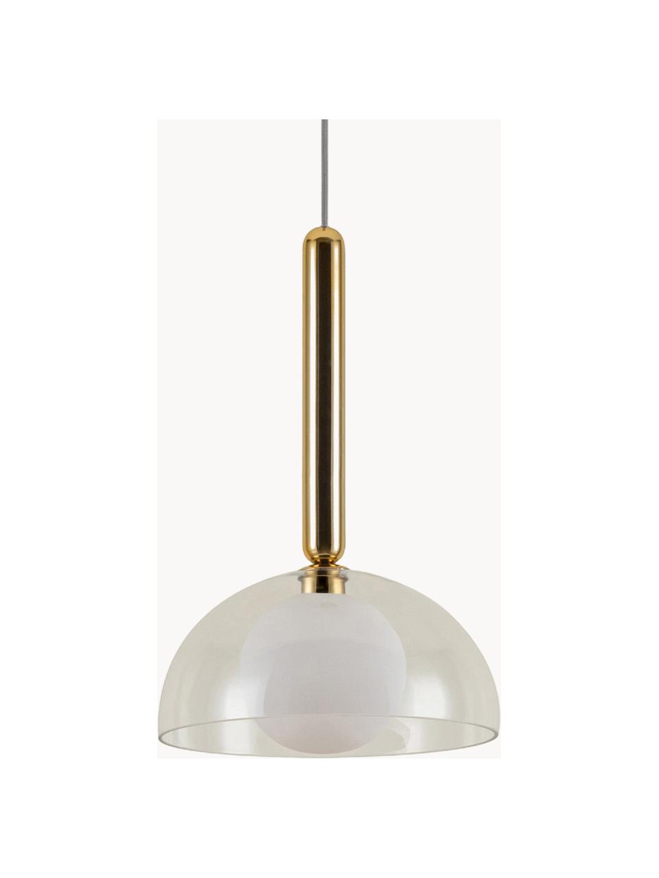 Lampada a sospensione piccola con luce regolabile Dome, Paralume: vetro, Struttura: metallo rivestito, Bianco latte, dorato, Ø 25 x Alt. 213 cm