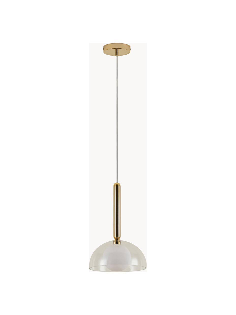 Kleine dimmbare Pendelleuchte Dome, Lampenschirm: Glas, Off White, Goldfarben, Ø 25 x H 213 cm