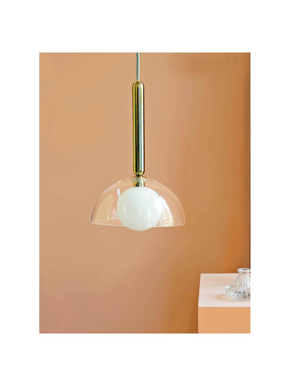 Kleine dimmbare Pendelleuchte Dome, Lampenschirm: Glas, Off White, Goldfarben, Ø 25 x H 213 cm