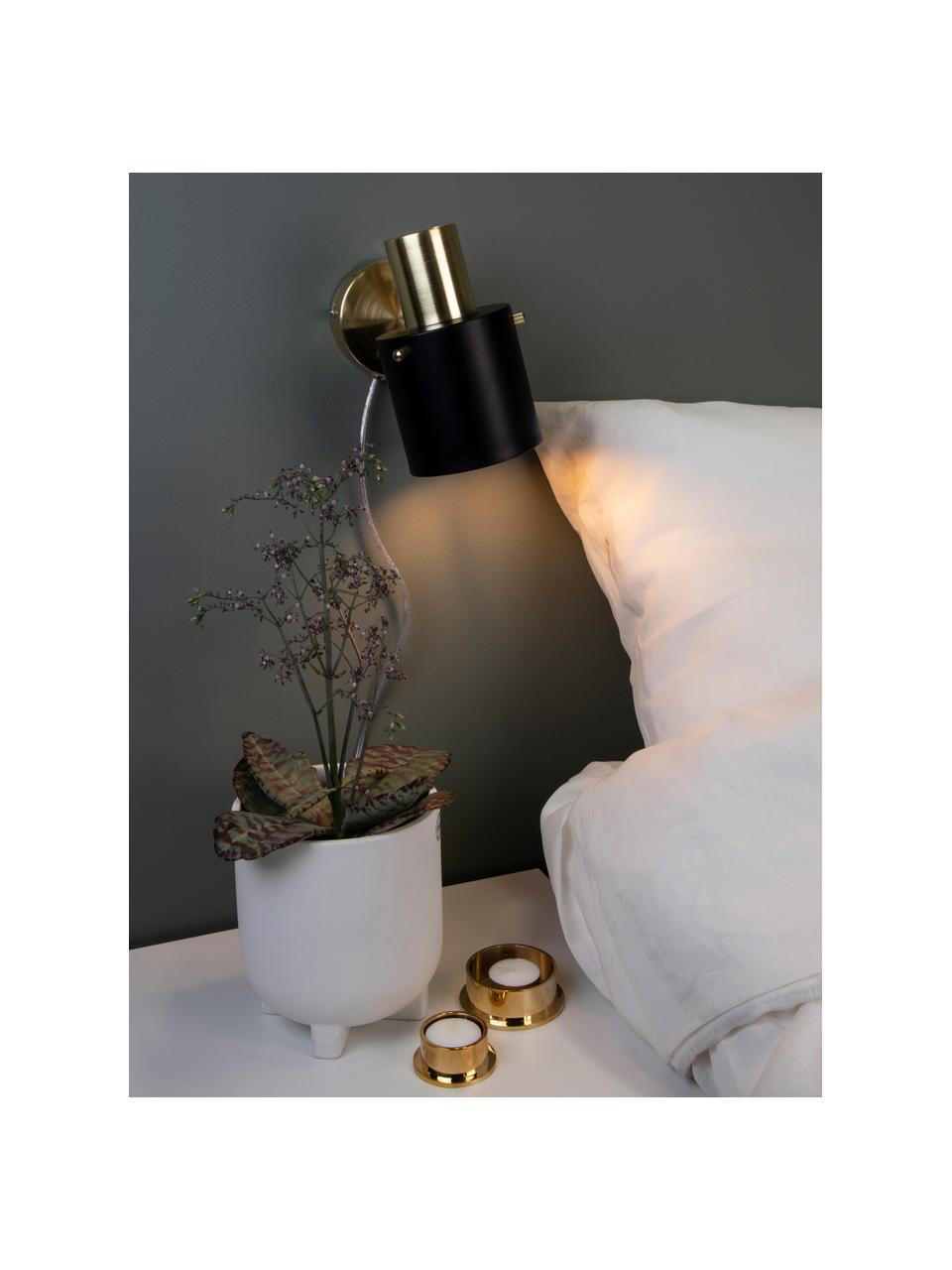 Wandlamp Clark met stekker, Metaal, Zwart, messingkleurig, geborsteld, 10 x 17 cm