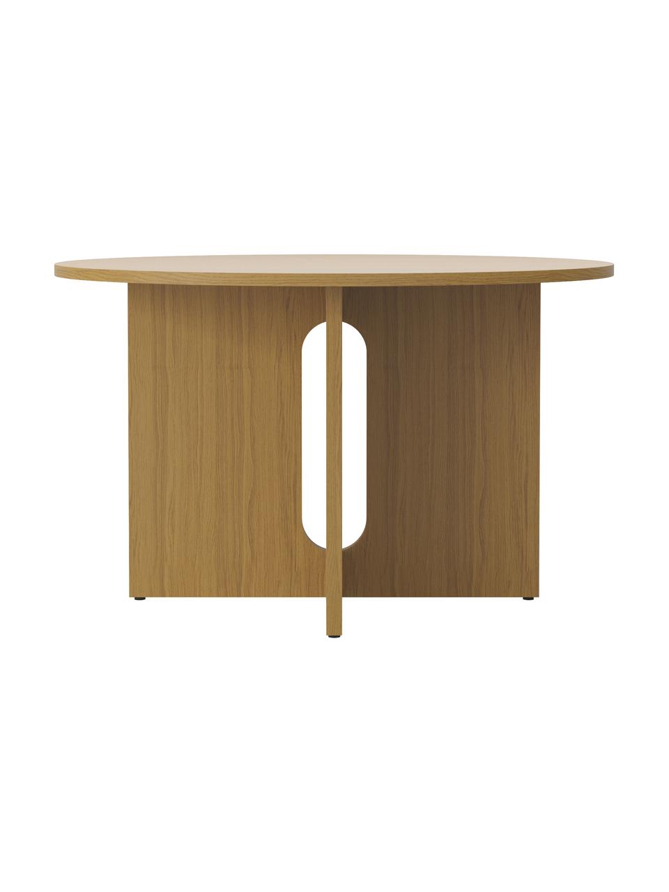 Mesa de comedor redonda en roble Androgyne, tamaños diferentes, Tablero de fibras de densidad media (MDF) con chapado de roble, Madera clara, Ø 120 x Al 73 cm