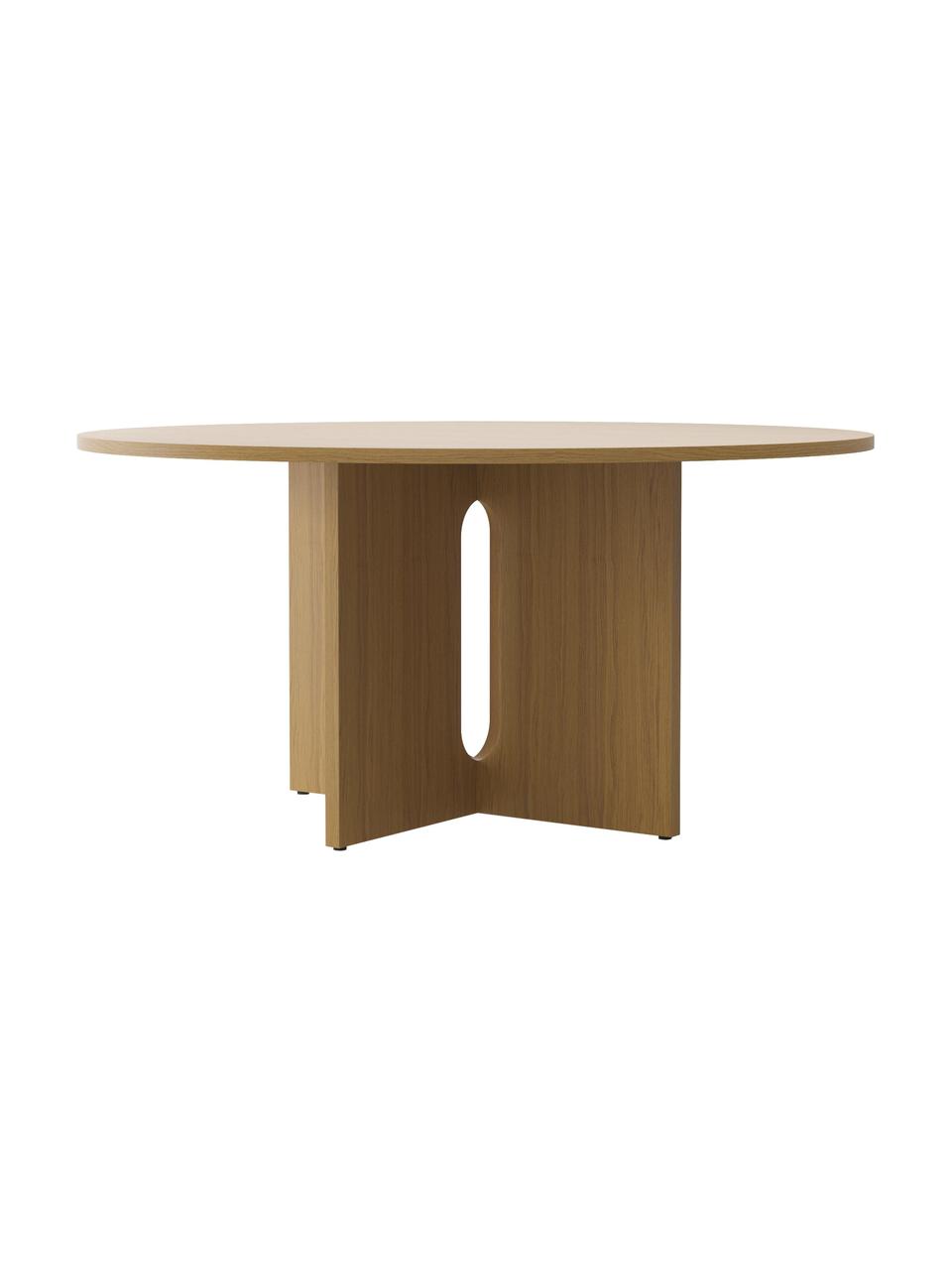 Tavolo rotondo con finitura di quercia Androgyne, in varie misure, Pannello di fibra a media densità (MDF) con finitura in legno di quercia, Legno chiaro, Ø 120 x Alt. 73 cm