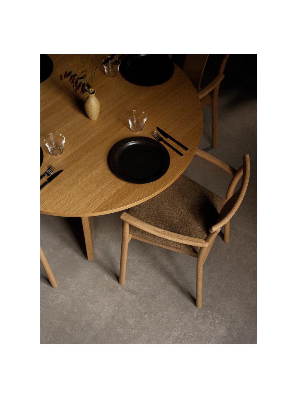 Mesa de comedor redonda en roble Androgyne, tamaños diferentes, Tablero de fibras de densidad media (MDF) con chapado de roble, Madera clara, Ø 120 cm