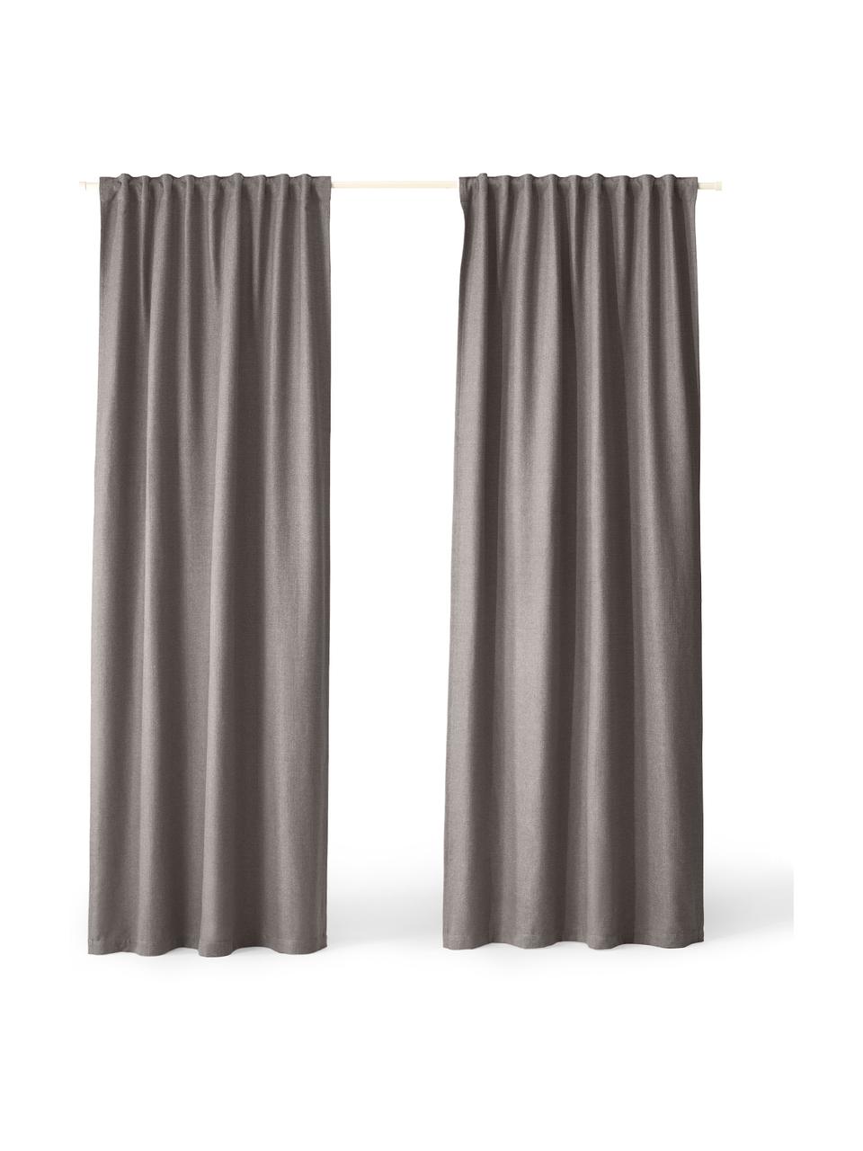 Rideau opaque avec ruflette multiple Jensen, 2 pièces, 95 % polyester, 5 % nylon, Gris, larg. 130 x long. 260 cm
