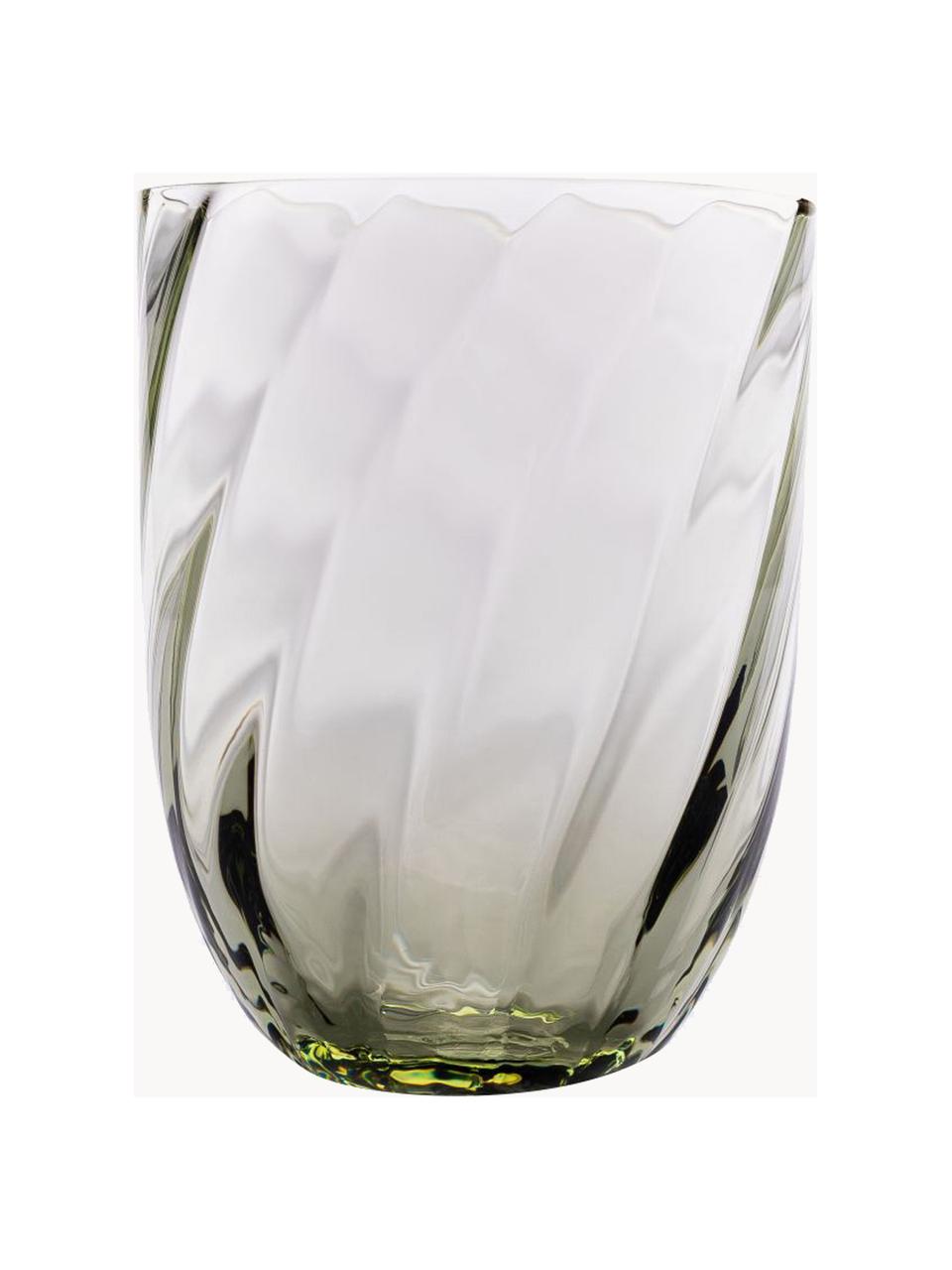 Set de vasos artesanales Swirl, 6 uds., Vidrio, Verde oliva, Ø 7 x Al 10 cm, 250 ml