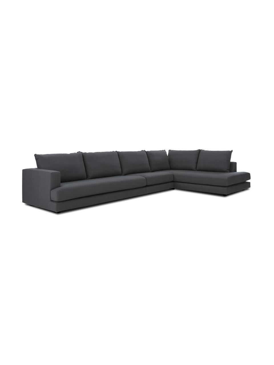 Sofa narożna XL Tribeca, Tapicerka: poliester Dzięki tkaninie, Stelaż: lite drewno sosnowe, Nogi: lite drewno sosnowe, laki, Antracytowa tkanina, S 405 x G 228 cm, lewostronna