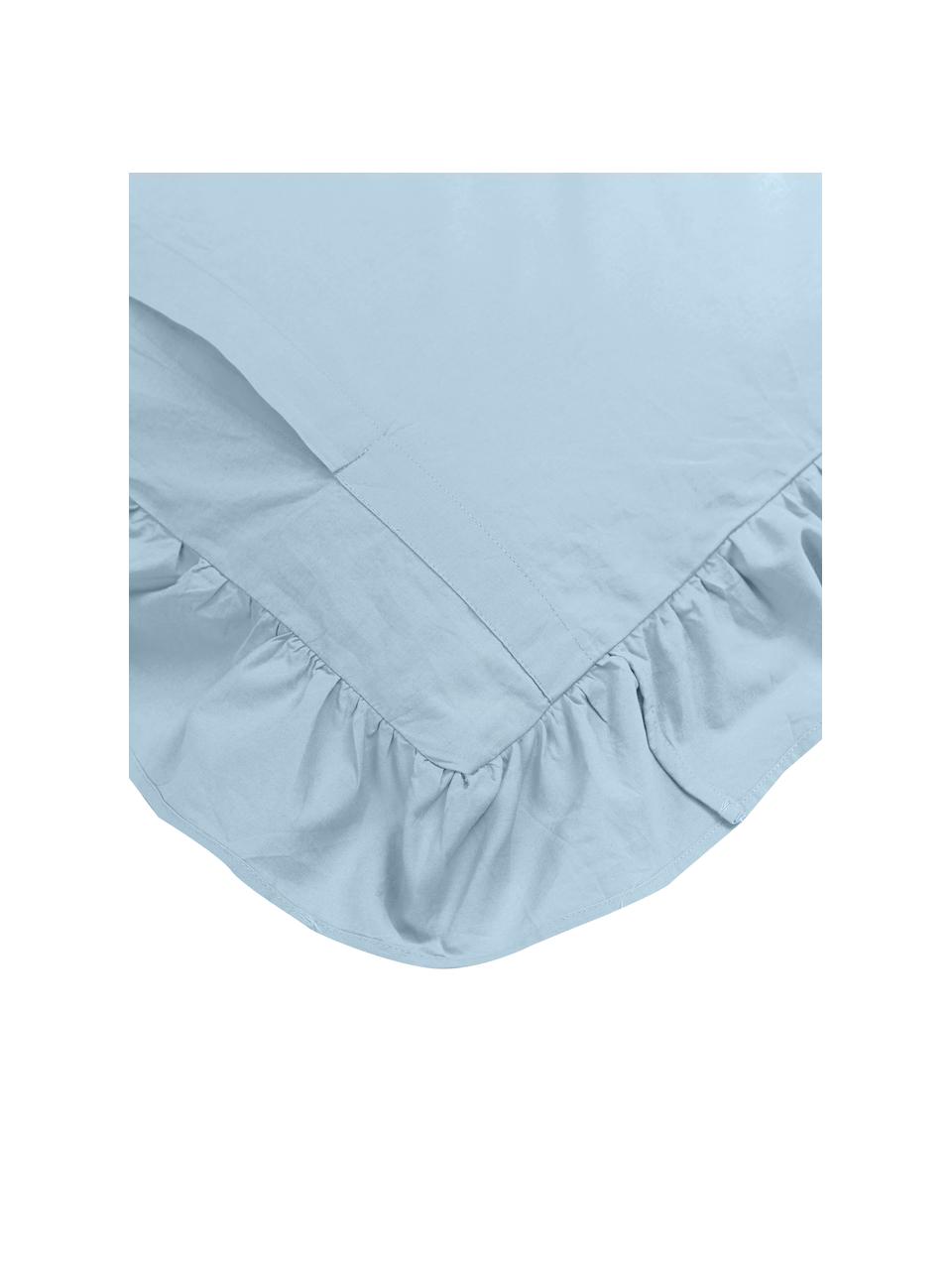 Taies d'oreiller en coton lavé bleu à volants Florence, 2 pièces, Bleu ciel, 65 x 65 cm