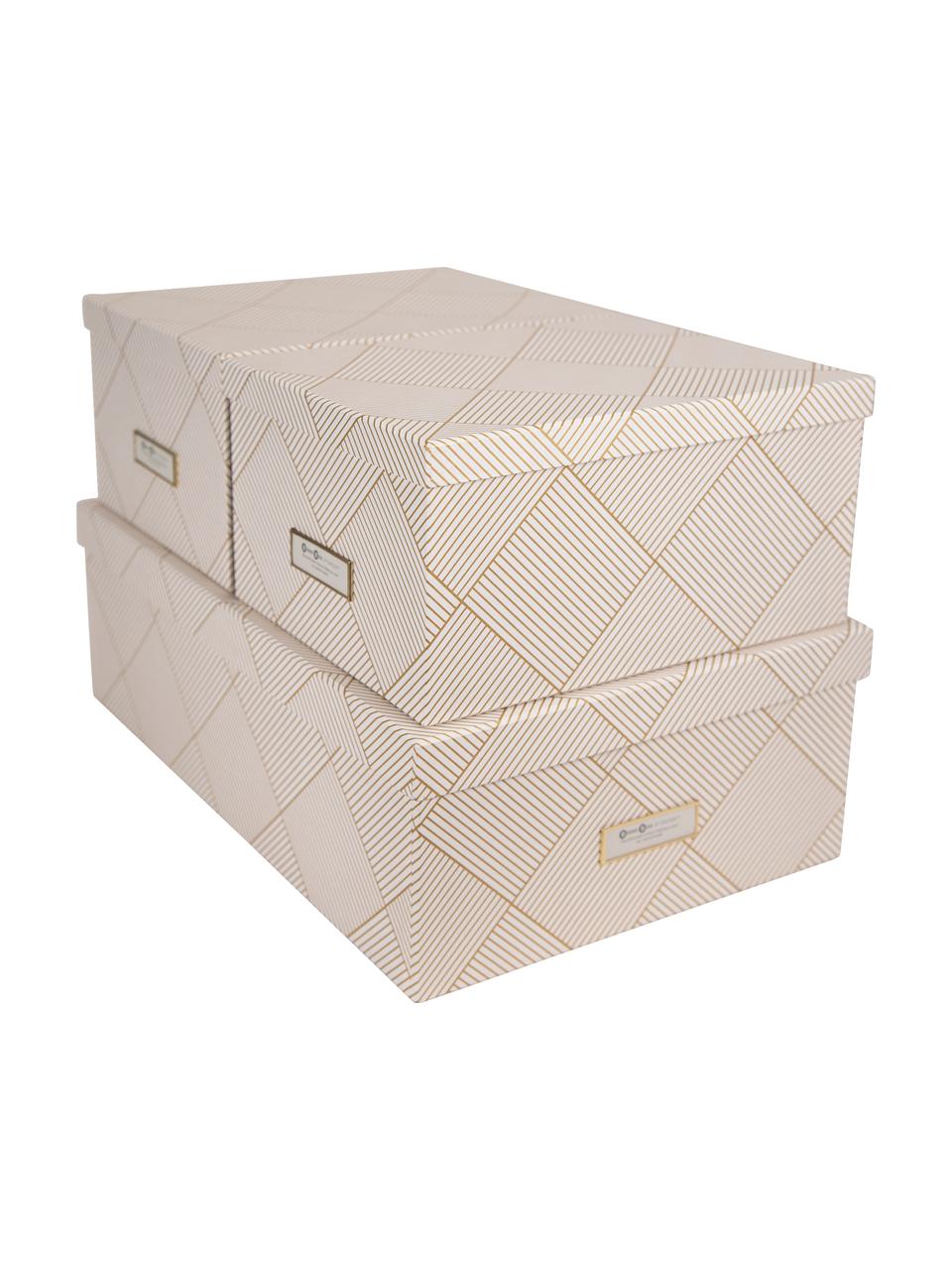 Set 3 scatole portaoggetti Inge, Scatola: cartone solido laminato, Dorato , bianco, Set in varie misure