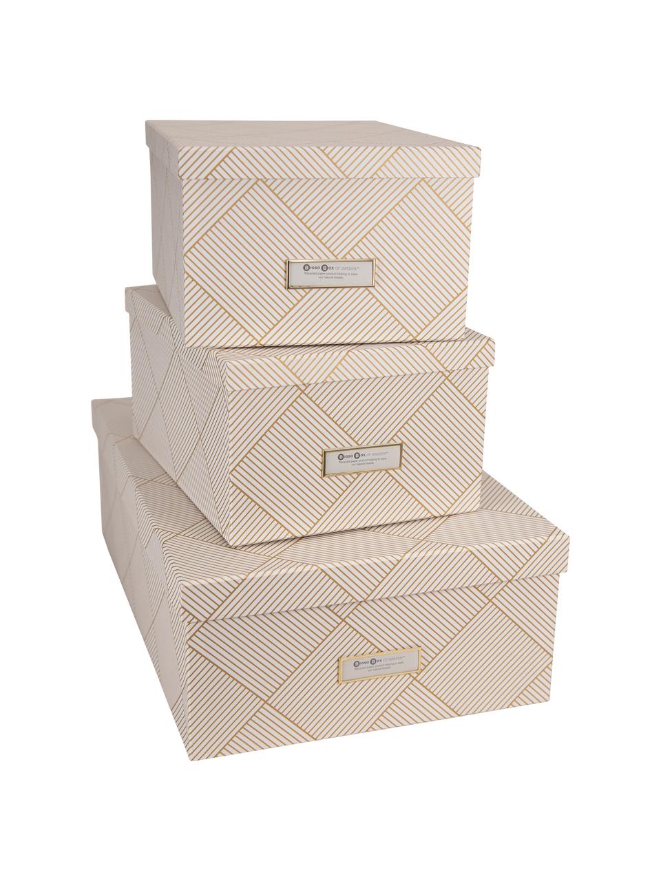 Set de cajas Inge, 3 pzas., Caja: cartón laminado, Dorado, blanco, Set de diferentes tamaños