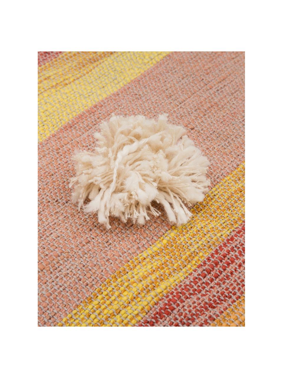 Pled z bawełny Madeline, 100% bawełna, Żółty, odcienie różowego, biały, zielony, S 130 x D 170 cm