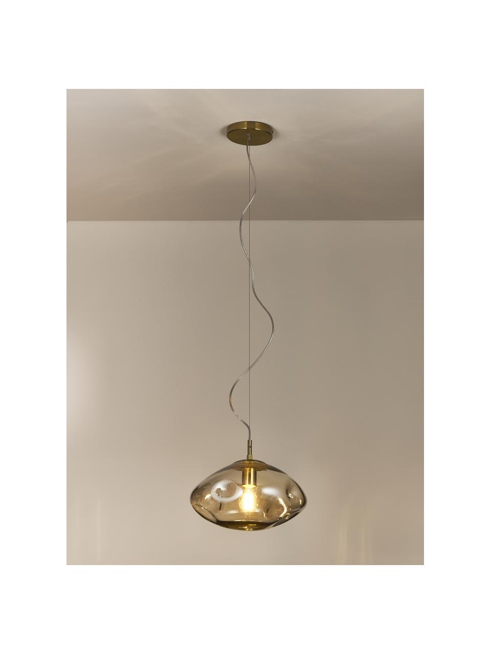 Lámpara de techo de vidrio Amora, Pantalla: vidrio, Anclaje: metal cepillado, Cable: plástico, Dorado, latón, Ø 35 x Al 20 cm
