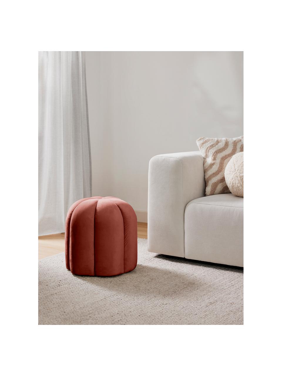 Tabouret en velours Cali, Velours rouge rouille, Ø 46 x haut. 44 cm
