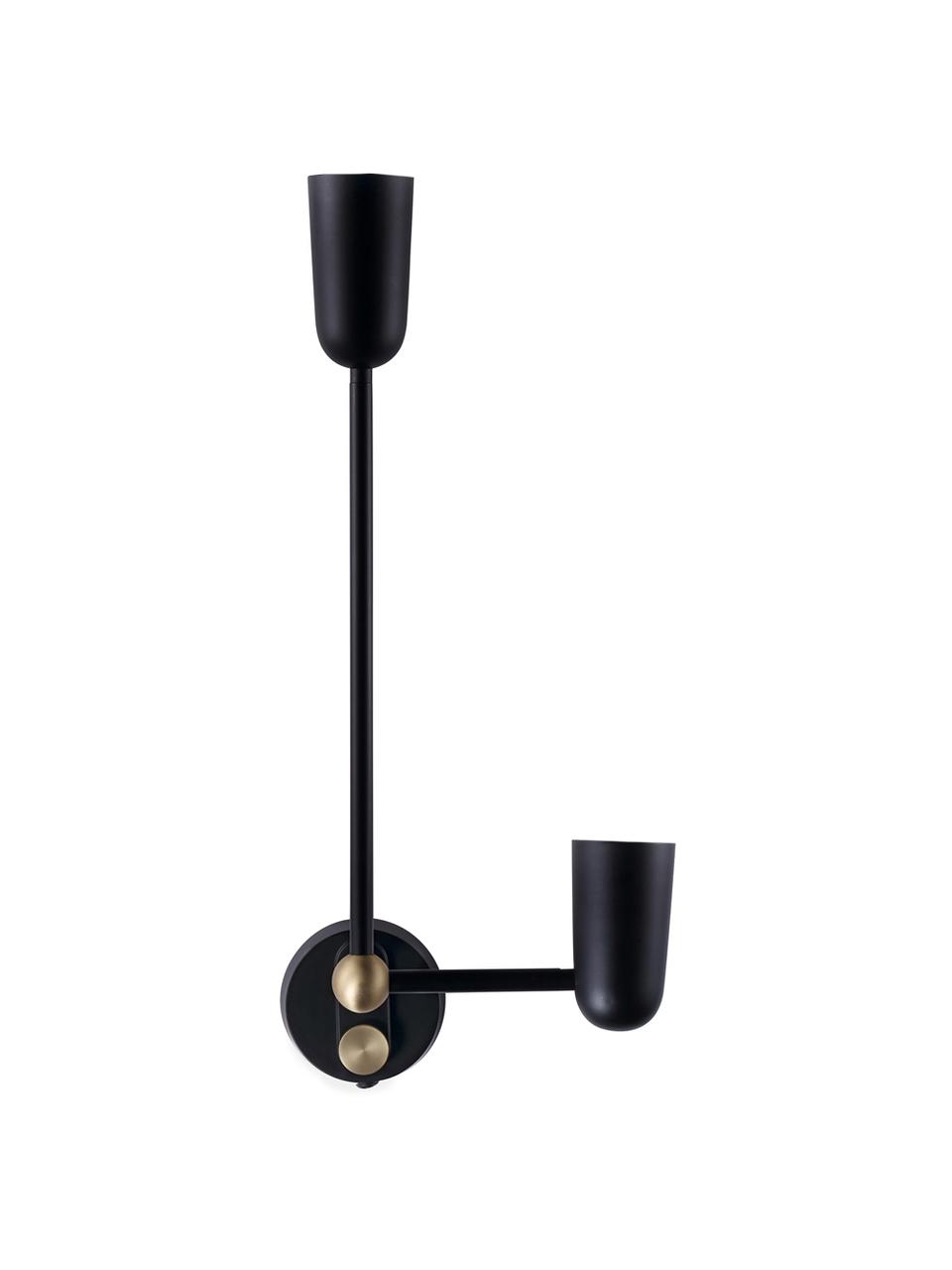 Wandlamp Buddy met stekker, Gelakt messing, Zwart, 24 x 55 cm