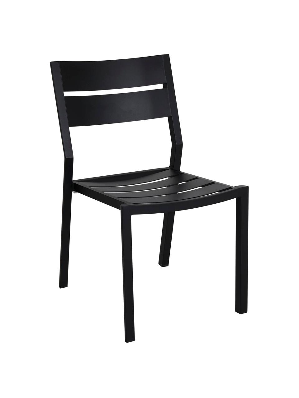 Chaise de jardin empilable noir Delia, Aluminium, revêtement par poudre, Noir, larg. 48 x prof. 55 cm