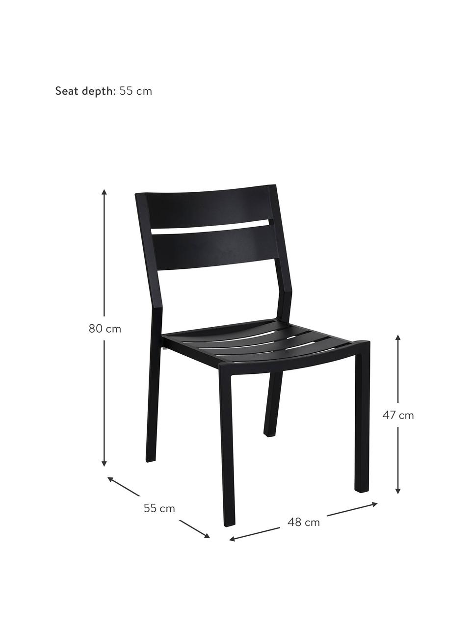 Stapelbare tuinstoel Delia in zwart, Gepoedercoat aluminium, Zwart, B 48 x D 55 cm