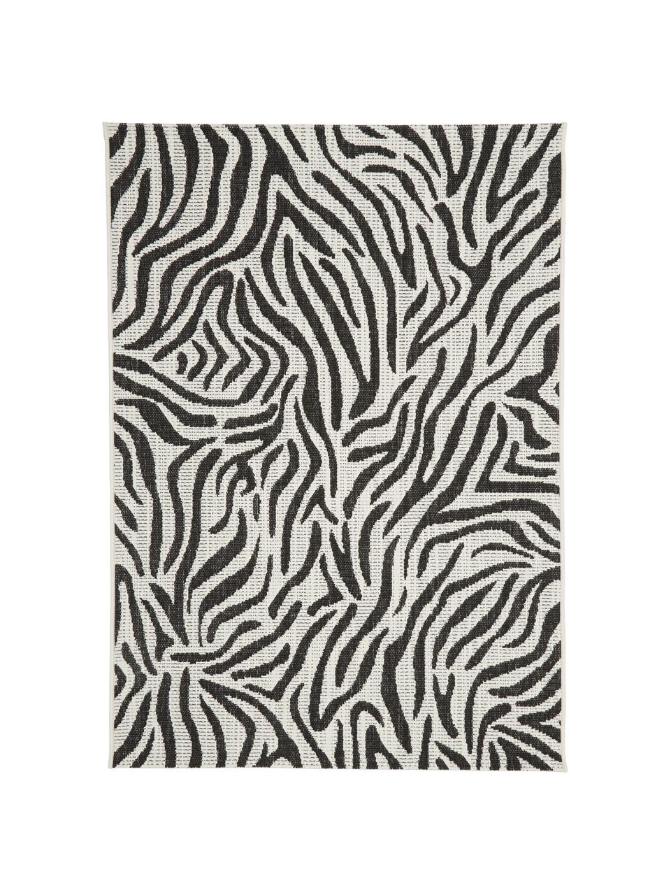 In- & outdoor vloerkleed Exotic met zebra print, 86% polypropyleen, 14% polyester, Crèmewit, zwart, B 120 x L 170 cm (maat S)