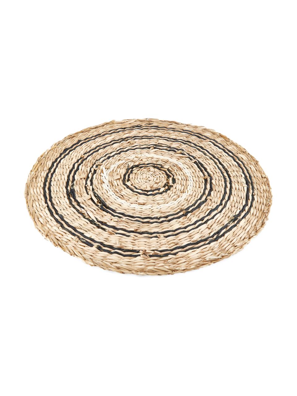 Ronde placemat Kama, Zeegras, Beige, wit, zwart, Ø 38 cm