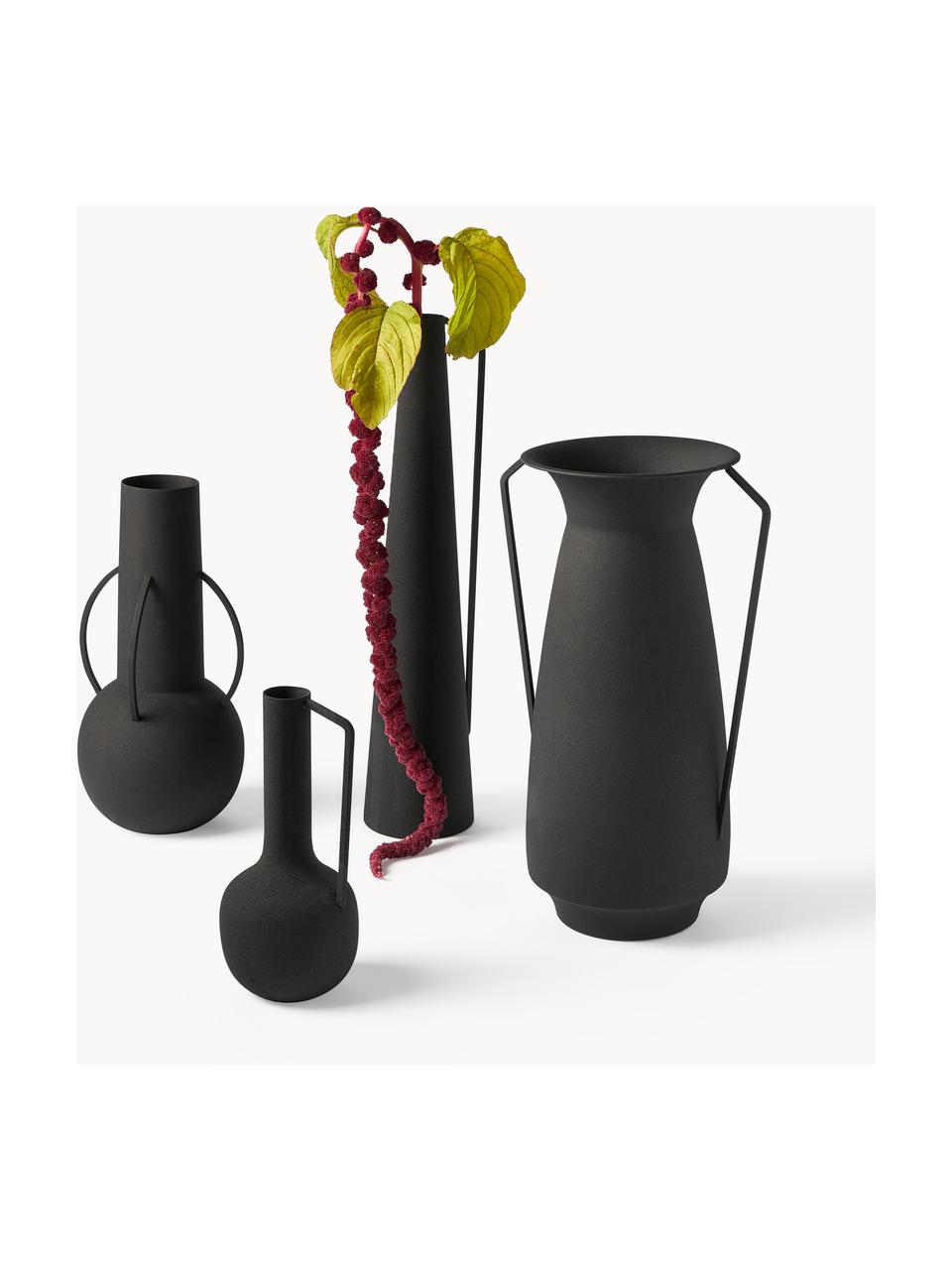 Súprava dizajnových váz Roman, 4 ks, Železo, práškový náter, Čierna, Súprava s rôznymi veľkosťami
