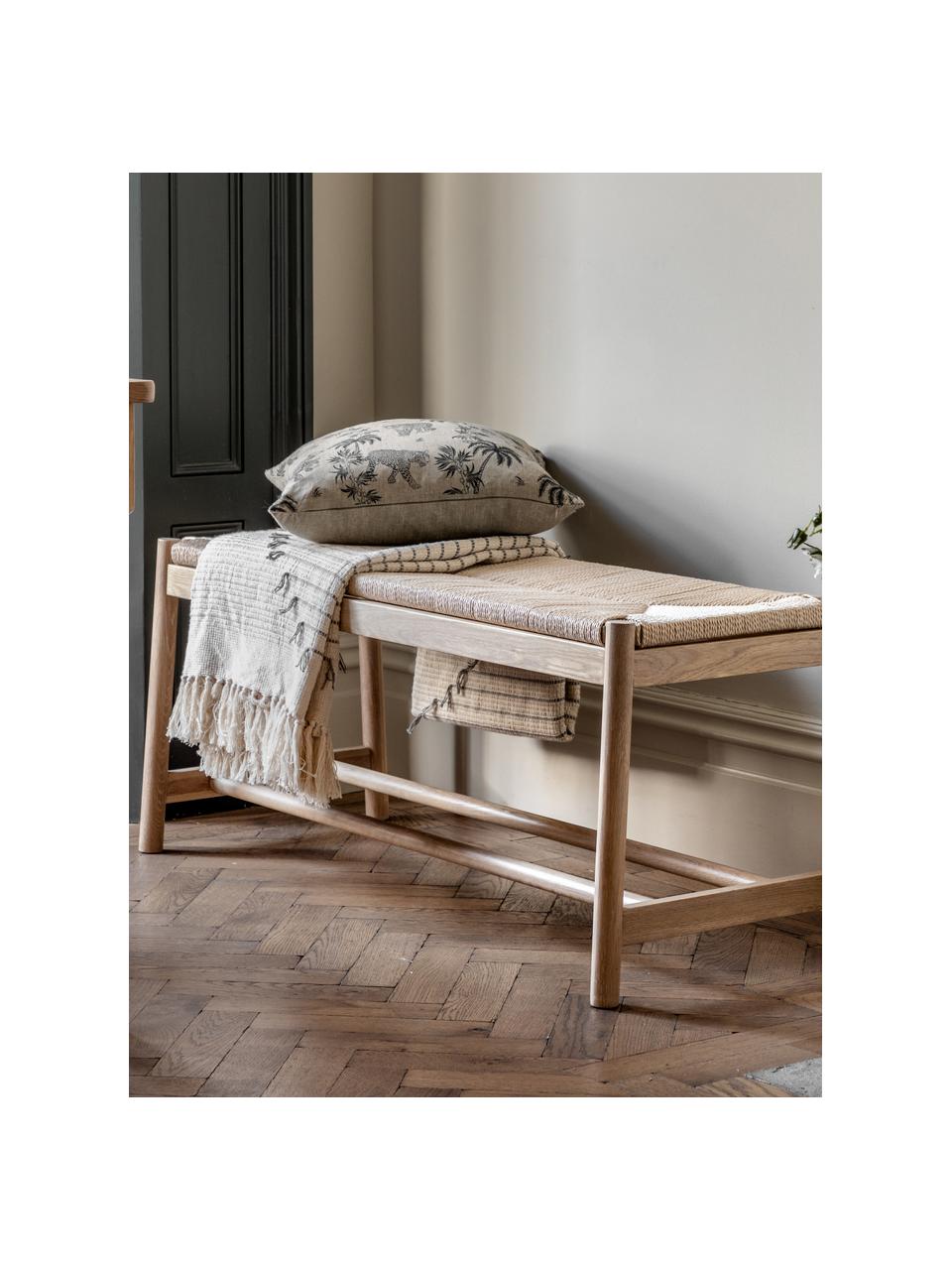 Dřevěná lavice s ručním výpletem Eton, Bukové dřevo, světle béžová, Š 110 cm, V 45 cm