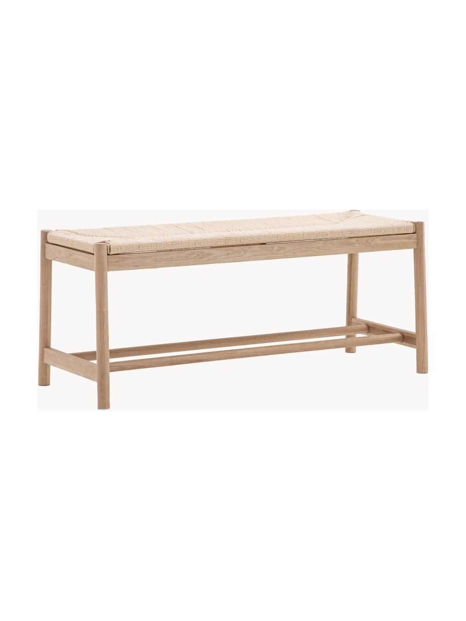 Banco artesanal de madera de haya y mimbre Eton, Estructura: haya, Asiento: mimbre de junco, Madera de haya, beige claro, An 110 x Al 45 cm