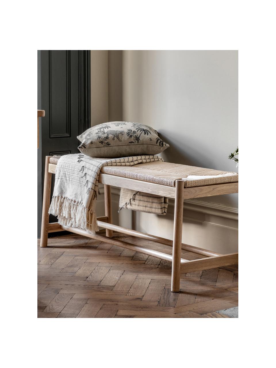 Banco artesanal de madera de haya y mimbre Eton, Estructura: haya, Asiento: mimbre de junco, Madera de haya, beige claro, An 110 x Al 45 cm